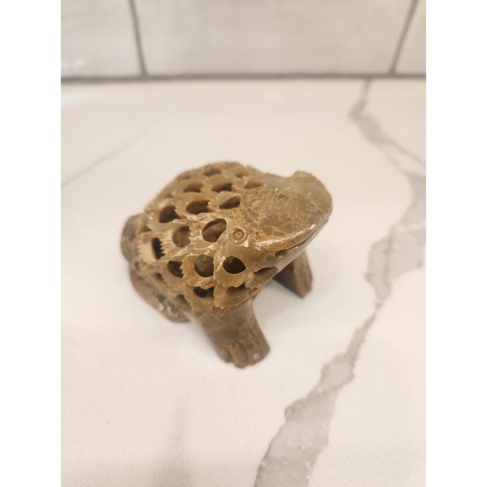 Vtg Made In India Hand Carved Soapstone Frog Within a Frog Figuirine Paperweight